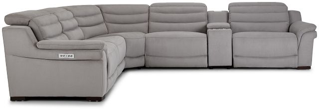 Sentinel Light Gray Micro Medium Triple Power Sectional With Music Console (4)