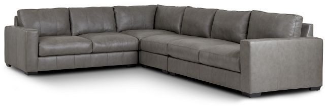 Dawkins Gray Leather Medium Two-arm Sectional