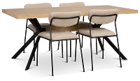 Lynden Light Tone Rect Table & 4 Beige Metal Upholstered Side Chairs