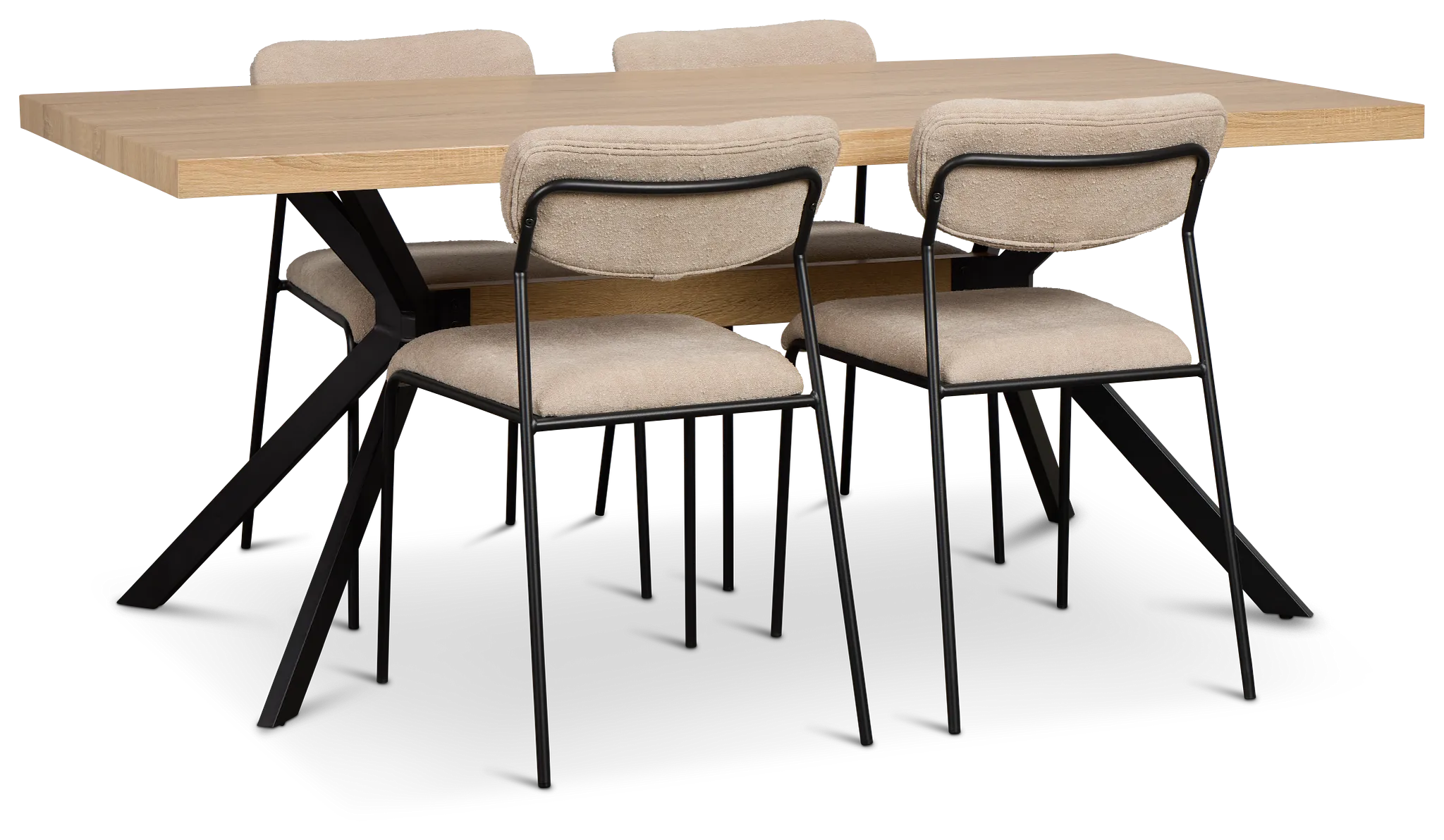 Lynden Light Tone Rect Table & 4 Beige Metal Upholstered Side Chairs