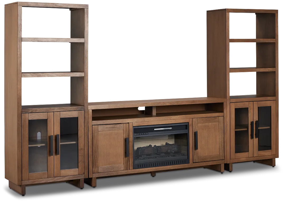 Richmond Light Tone 64" Door Pier Entertainment Wall With Fireplace