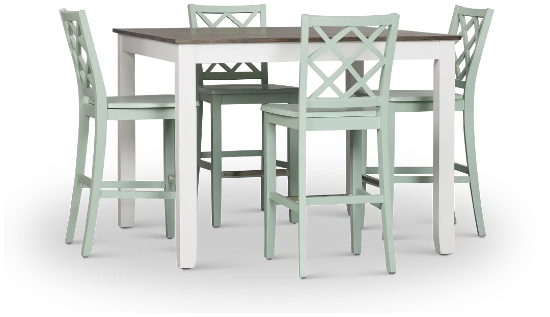 Edgartown Two-tone Square High Table & 4 Light Blue Wood Barstools