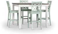 Edgartown Two-tone Square High Table & 4 Light Blue Wood Barstools