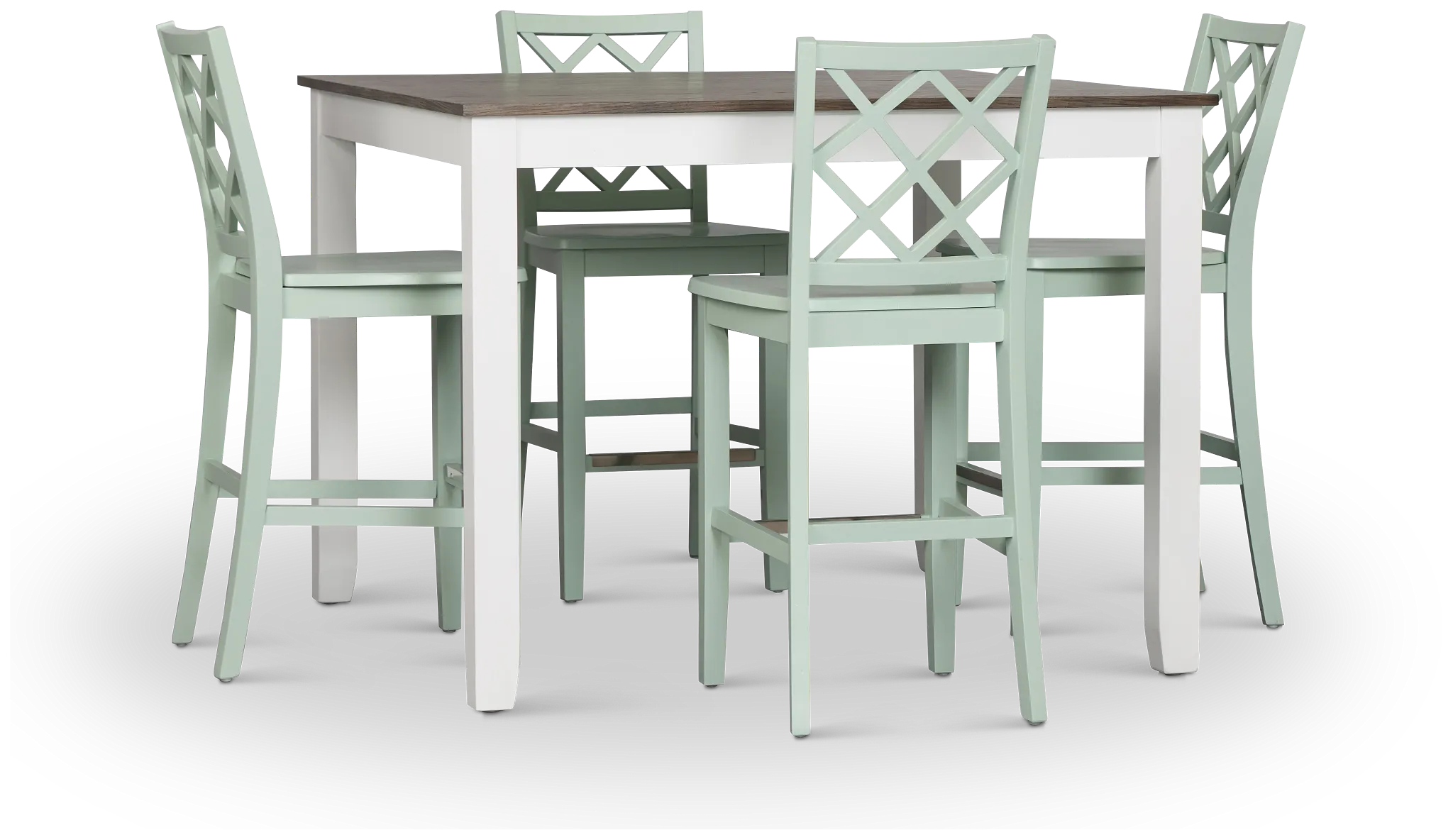 Edgartown Two-tone Square High Table & 4 Light Blue Wood Barstools