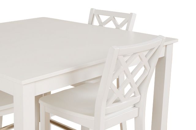 Edgartown White Square High Table & 4 White Wood Barstools