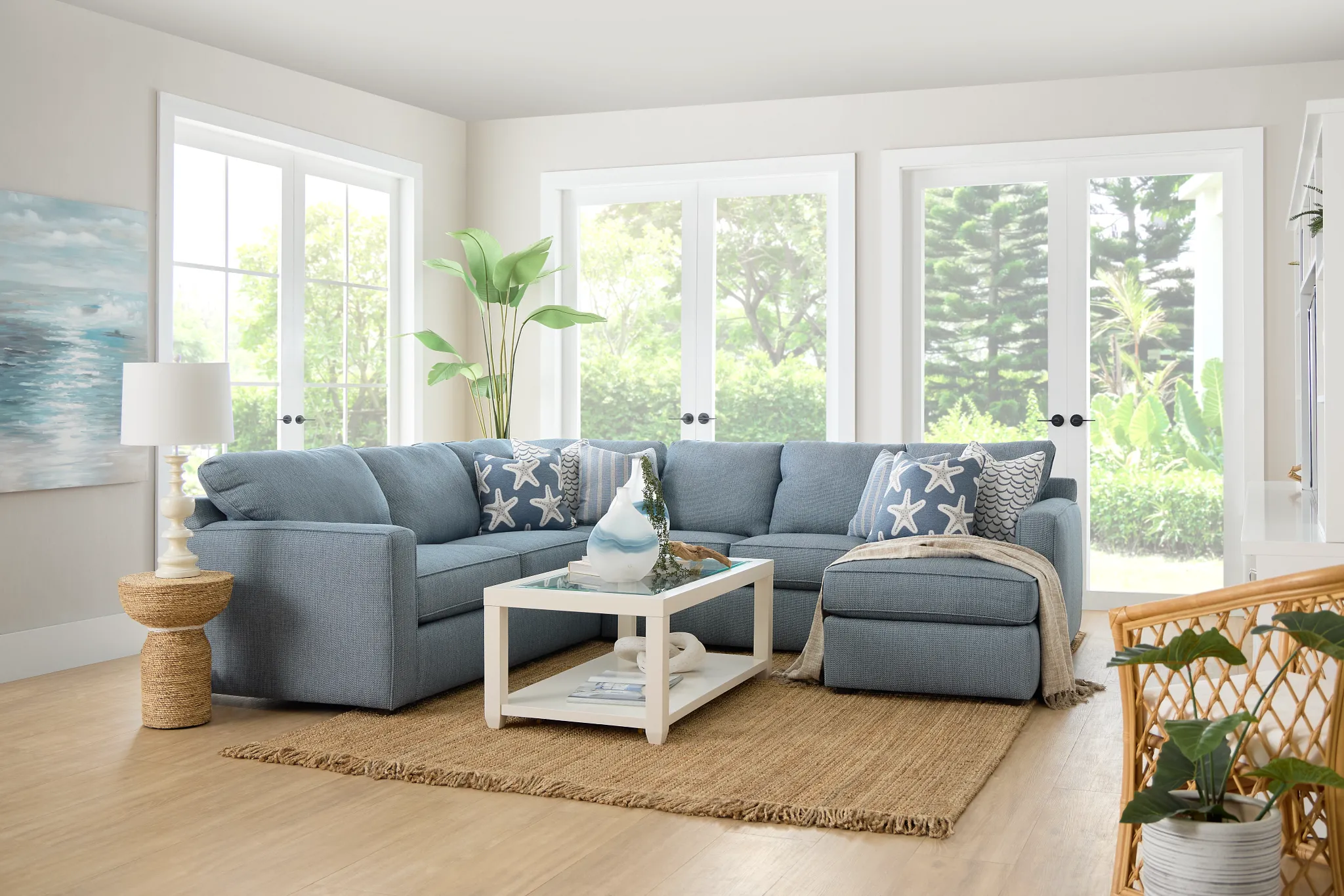 Rhodes Light Blue Fabric Medium Right Chaise Sectional