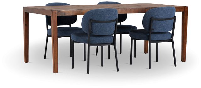 Chicago Dark Tone Rect Table & 4 Dark Blue Upholstered Chairs