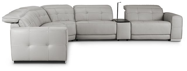 Reva Gray Leather Medium Dual Power 2-arm Reclining Sectional