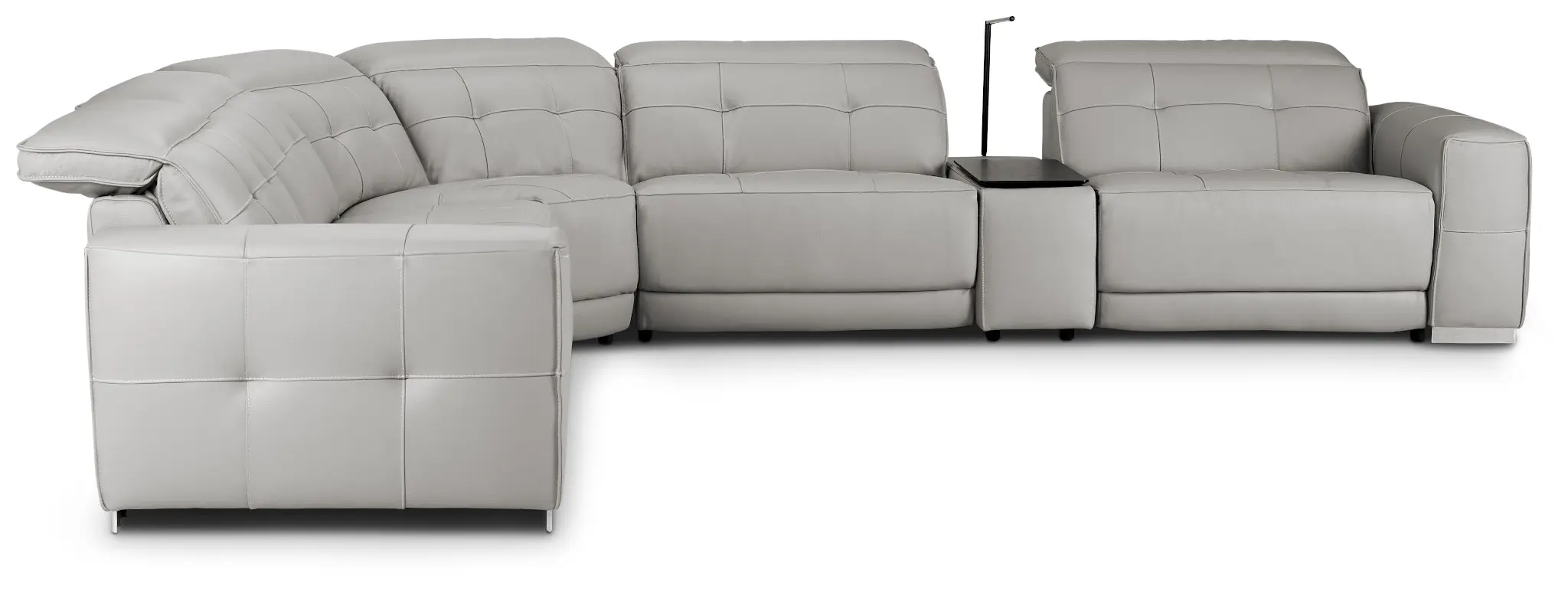 Reva Gray Leather Medium Dual Power 2-arm Reclining Sectional Reva Gray Leather Medium Dual Power 2-arm Reclining Sectional