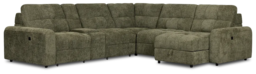 Hendrix Green Fabric Small Dual Power Right Extension Chaise Sectional