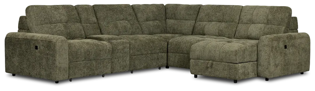 Hendrix Green Fabric Small Dual Power Right Extension Chaise Sectional Hendrix Green Fabric Small Dual Power Right Extension Chaise Sectional