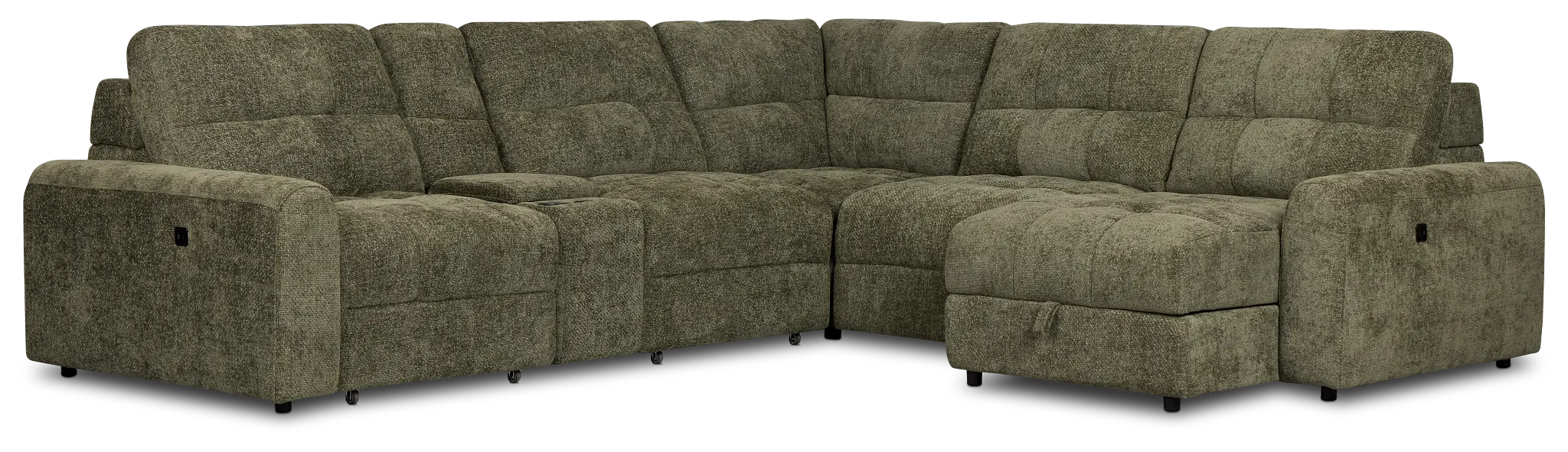 Hendrix Green Fabric Small Dual Power Right Extension Chaise Sectional