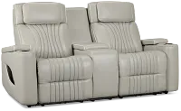 Nova Light Gray Lthr/vinyl Power Reclining Console Loveseat W/ Massage