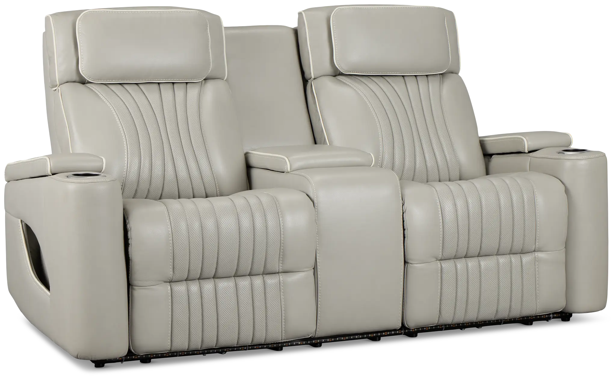Nova Light Gray Lthr/vinyl Power Reclining Console Loveseat W/ Massage Nova Light Gray Lthr/vinyl Power Reclining Console Loveseat W/ Massage