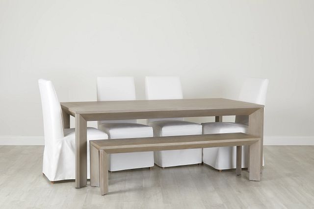 Destination Light Tone 84" Table, 4 Chairs & Bench