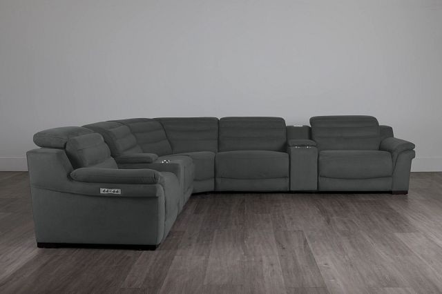 Sentinel Dark Gray Micro Large Dual Power Sectional With Music Console