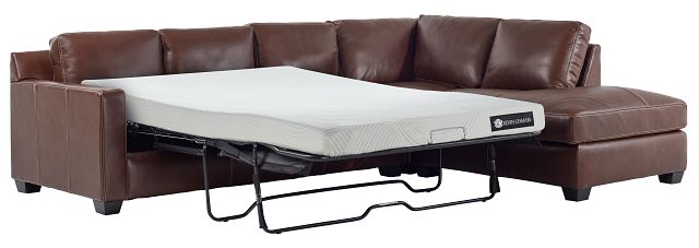 Carson Medium Brown Leather Right Bumper Memory Foam Sleeper Sectional (1)