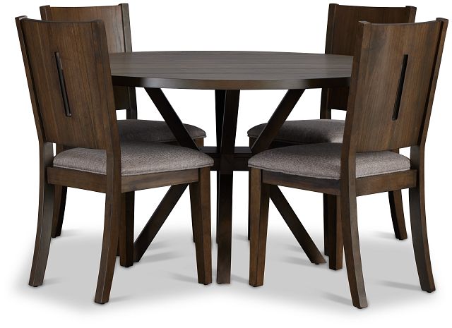Sienna Gray Round Table & 4 Wood Chairs (4)