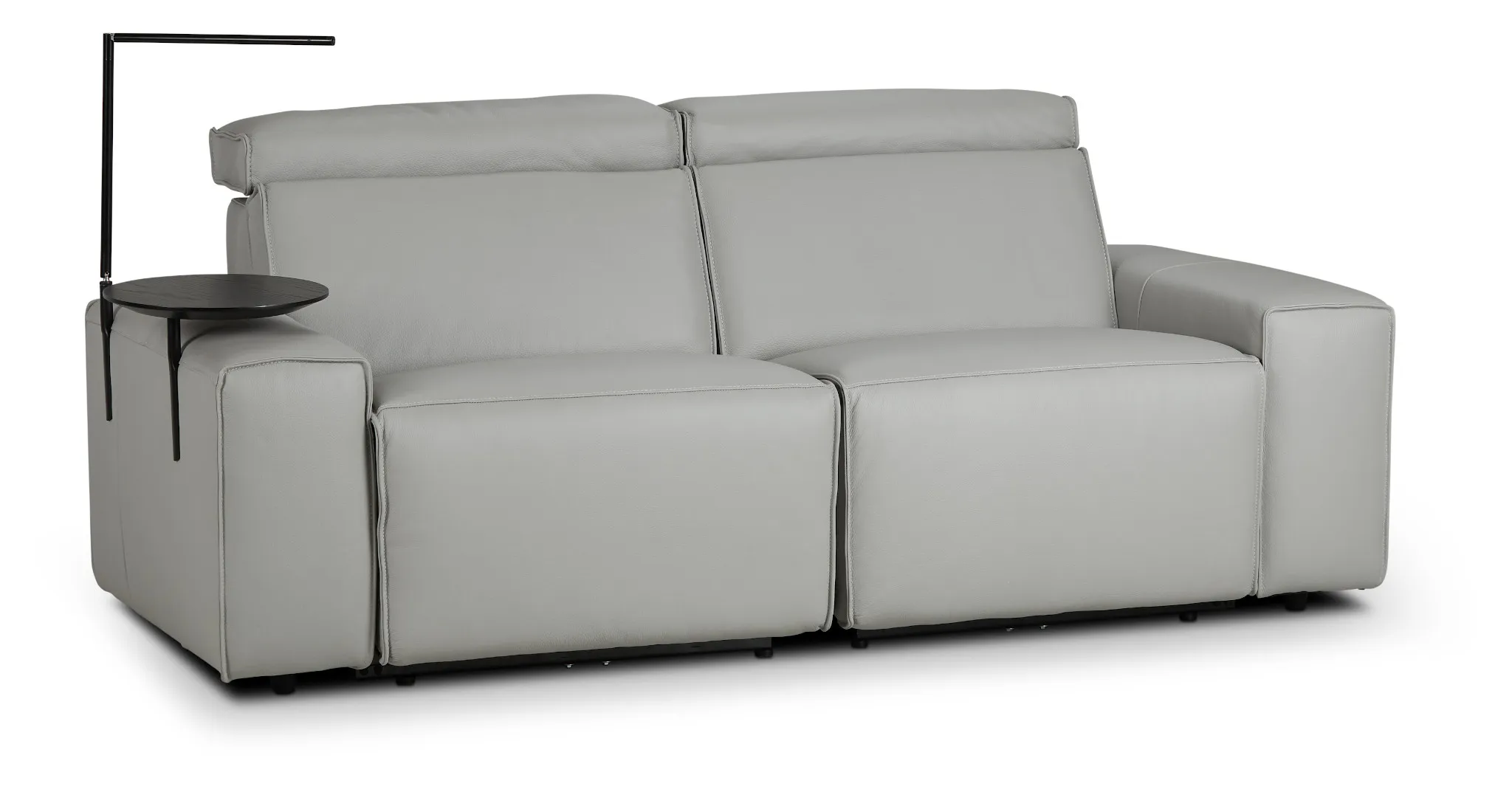 Carmelo Gray Leather Power Reclining Sofa With Left Table