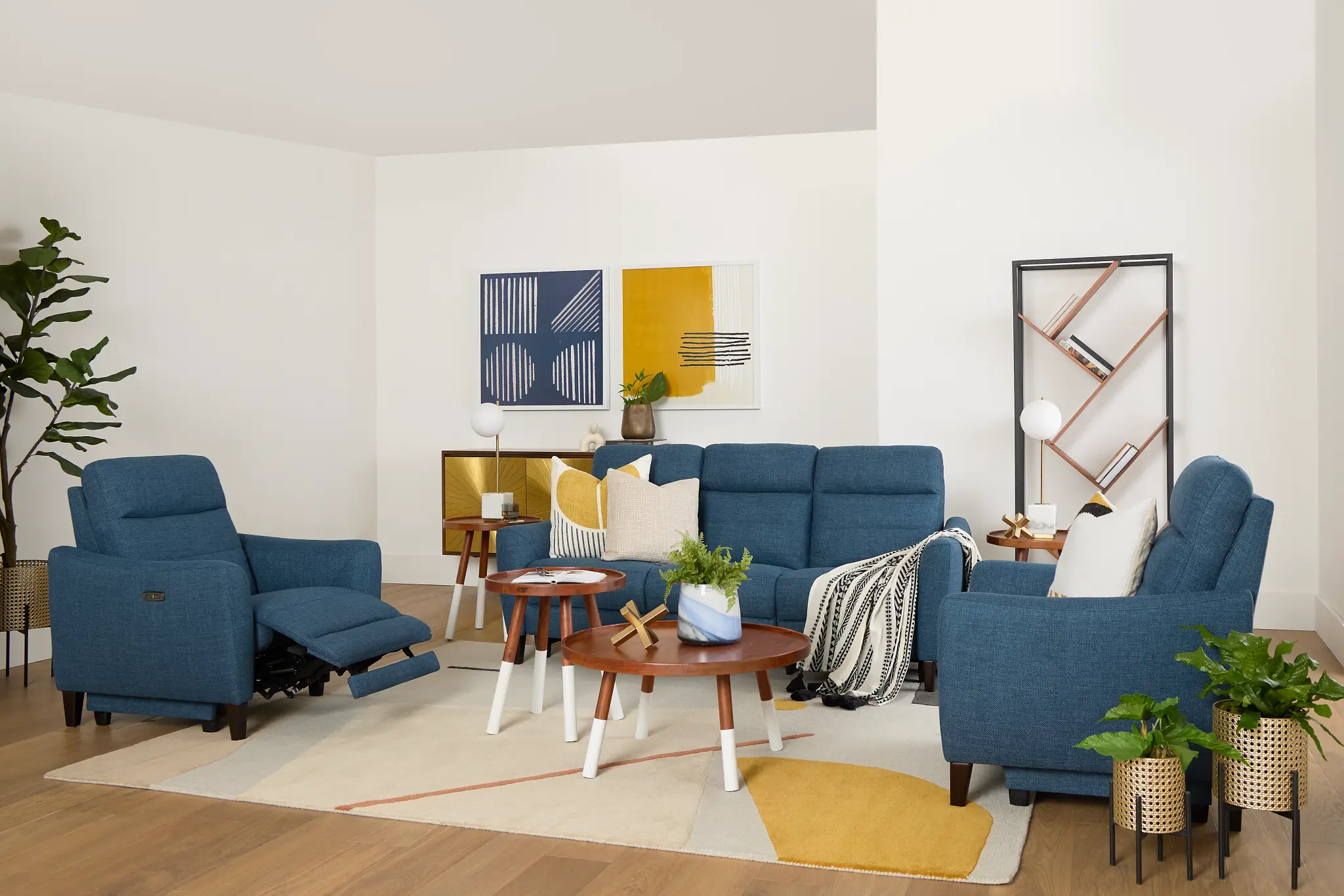 Keaton Blue Fabric Power Reclining Sofa W/ Power Headrest Keaton Blue Fabric Power Reclining Sofa W/ Power Headrest