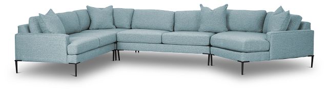 Morgan Teal Fabric Medium Right Cuddler Sectional With Metal Legs
