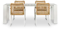 Sunrise White 86" Rectangular Table & 4 Teak Arm Chairs