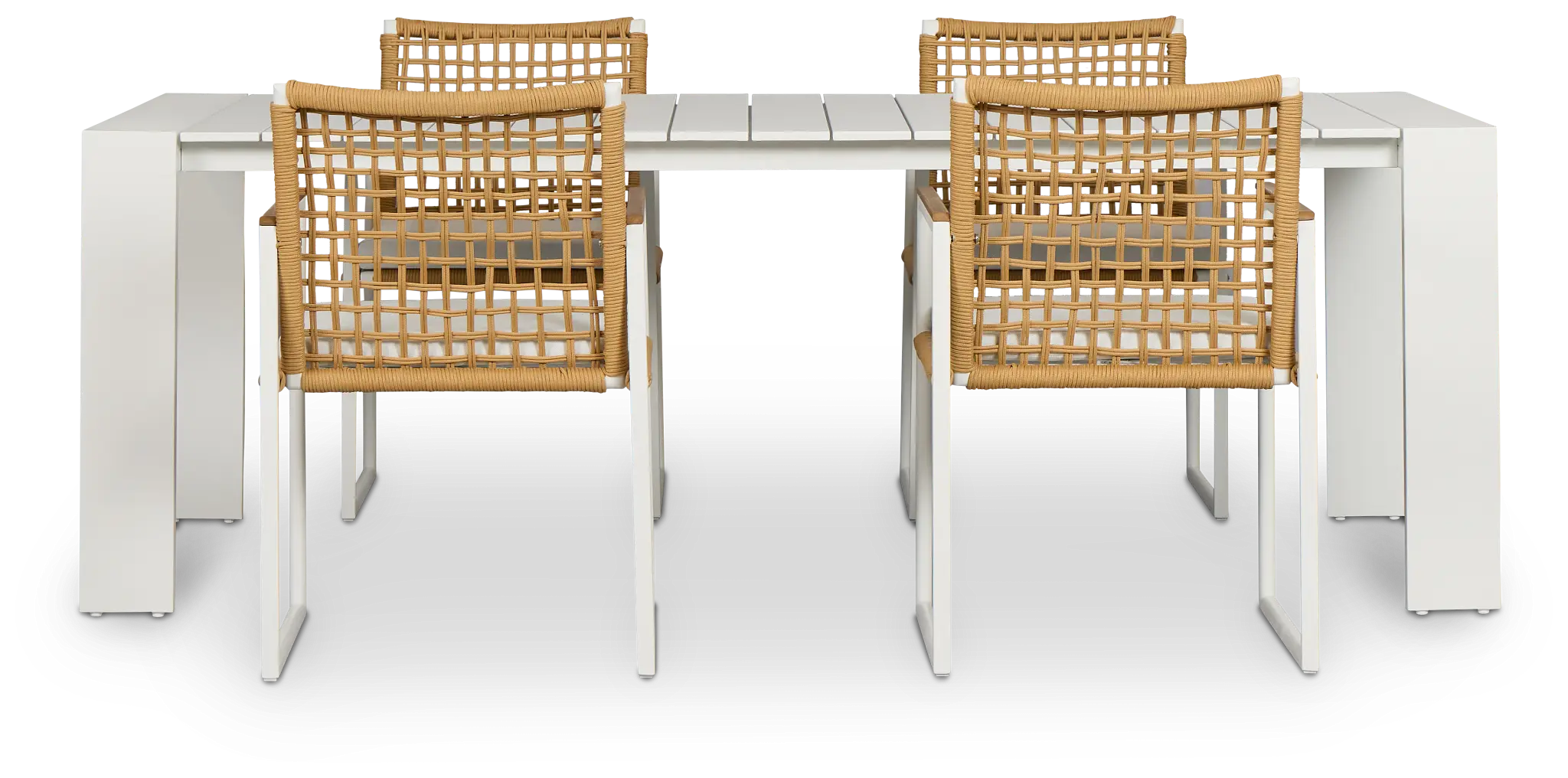 Sunrise White 86" Rectangular Table & 4 Teak Arm Chairs Sunrise White 86" Rectangular Table & 4 Teak Arm Chairs
