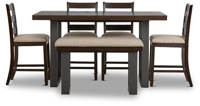 Sawyer Dark Tone High Table, 4 Barstools & High Bench