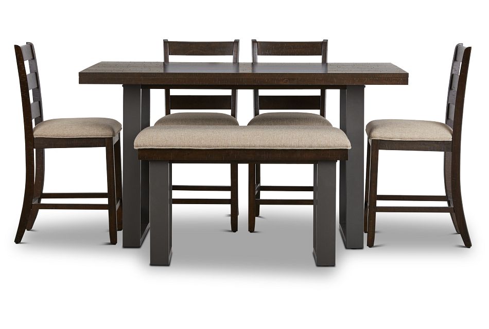 Sawyer Dark Tone High Table, 4 Barstools & High Bench