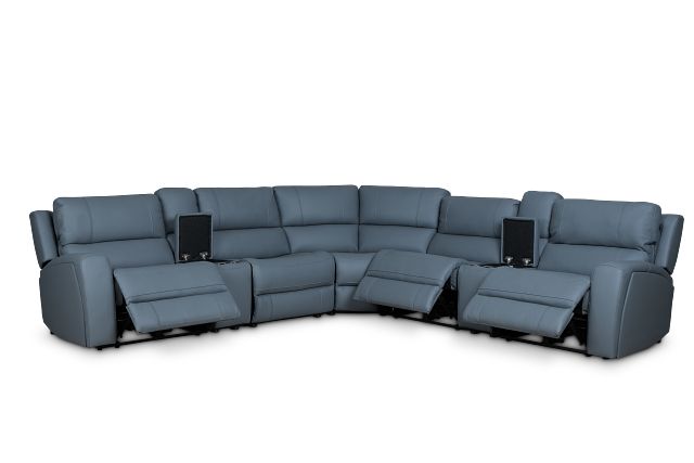 Summit Blue Lthr/vinyl Large Triple Power Reclining Two-arm Sectional