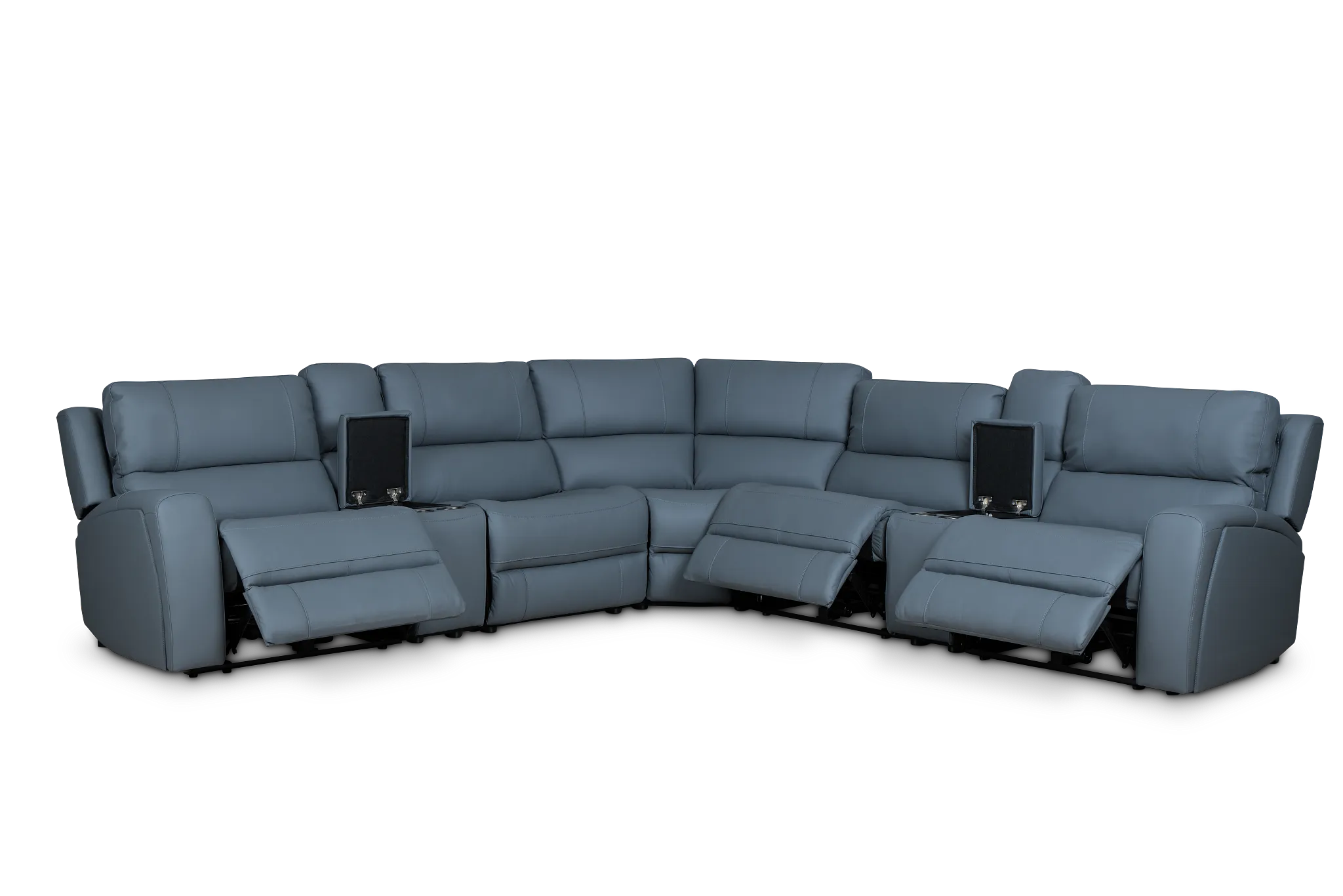 Summit Blue Lthr/vinyl Large Triple Power Reclining Two-arm Sectional