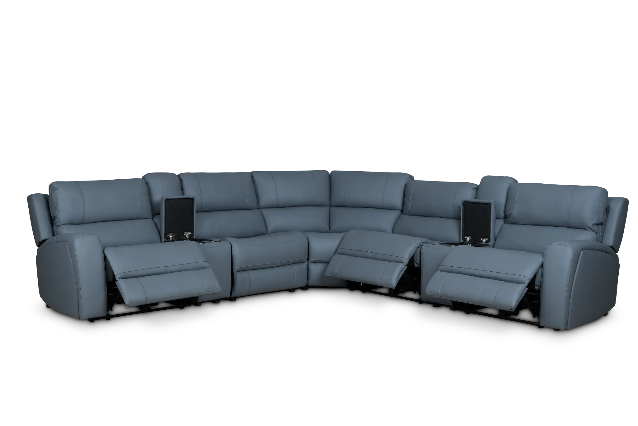 Summit Blue Lthr/vinyl Large Triple Power Reclining Two-arm Sectional Summit Blue Lthr/vinyl Large Triple Power Reclining Two-arm Sectional