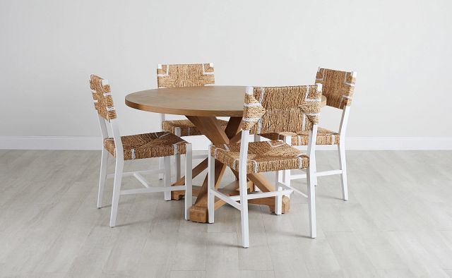 Nantucket Light Tone Round Table & 4 Woven Chairs