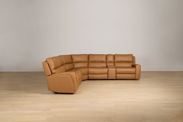 Summit Light Brown Lthr/vinyl Medium Dual Power 2-arm Reclining Sectional