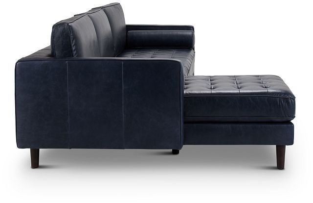 Ezra Blue Leather Left Chaise Sectional