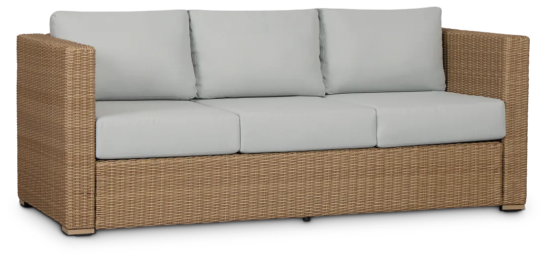 Montecito Light Tone Sofa With Light Blue Cushions