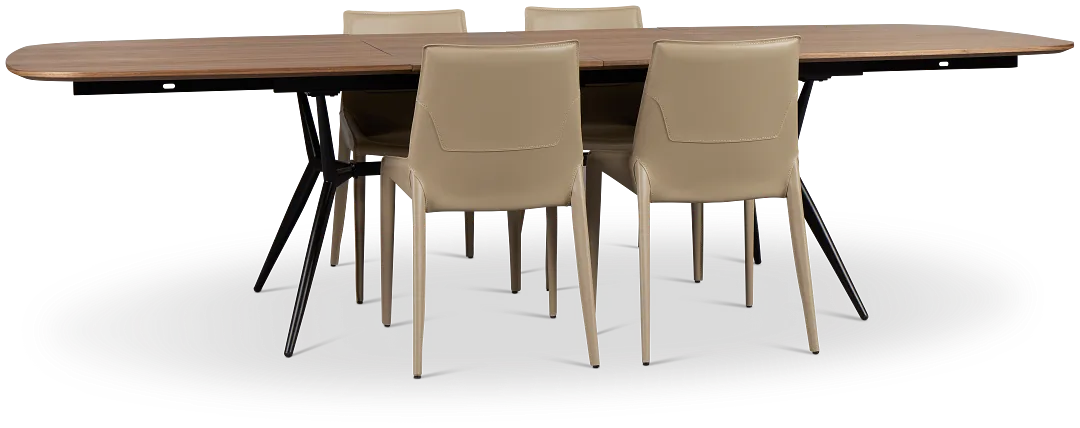 Margo Two-tone Rect Table & 4 Beige Upholstered Chairs