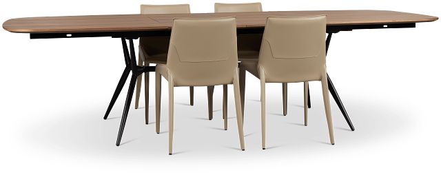 Margo Two-tone Rect Table & 4 Beige Upholstered Chairs