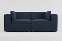Destin Peyton Dark Blue Fabric 2-piece Modular Sofa