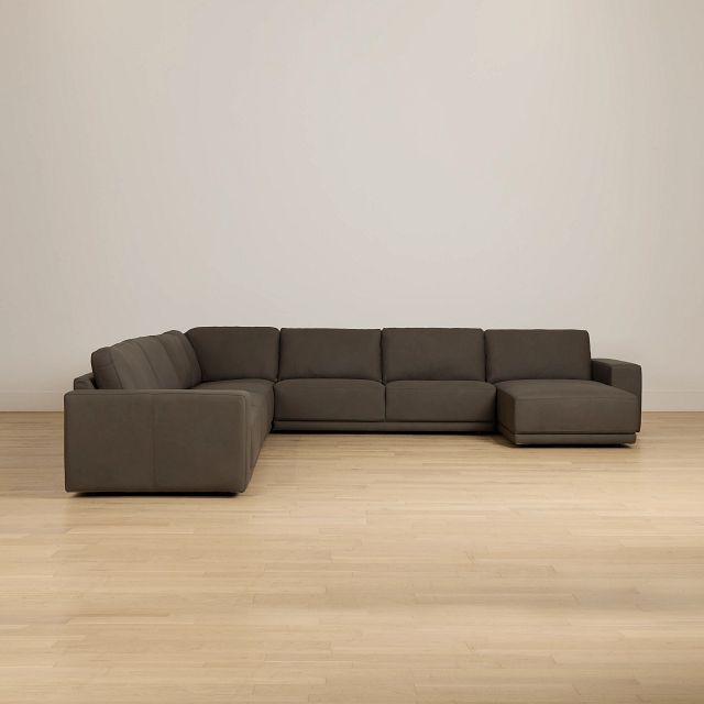 Kellan Dark Gray Leather Large Right Chaise Sectional