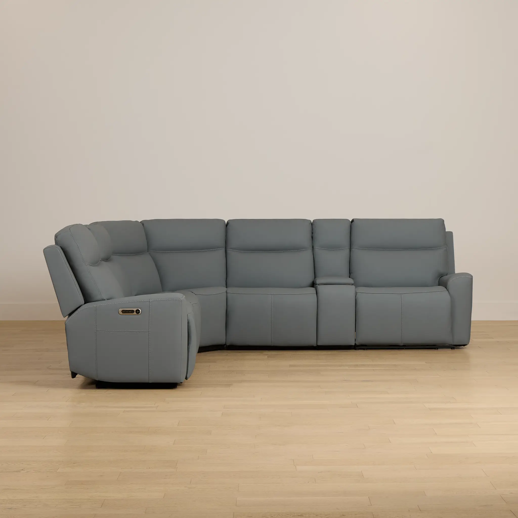 Flexsteel Sterling Blue Lthr/vinyl Medium Dual Power 2-arm Reclining Sectional Flexsteel Sterling Blue Lthr/vinyl Medium Dual Power 2-arm Reclining Sectional