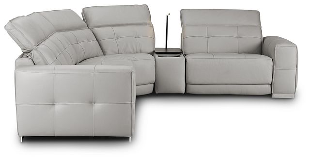Reva Gray Leather Small Dual Power Reclining Two-arm Sectional