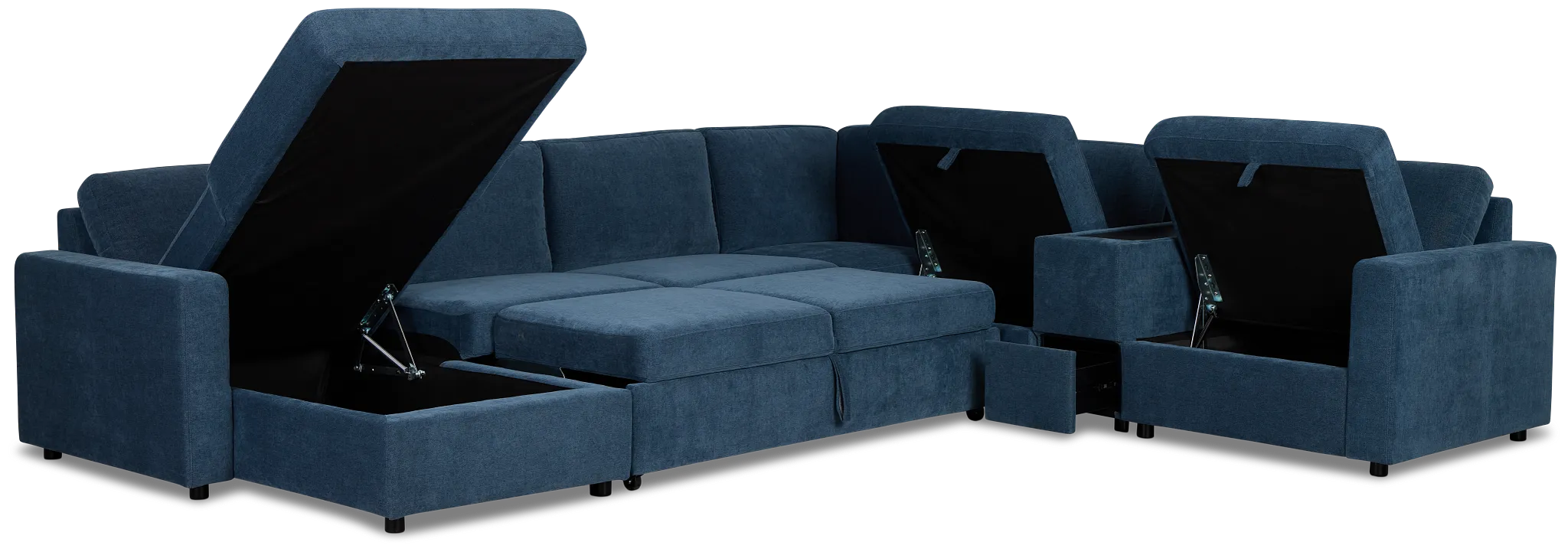 Addie Blue Fabric Medium Left Chaise Sleeper Sectional With Console
