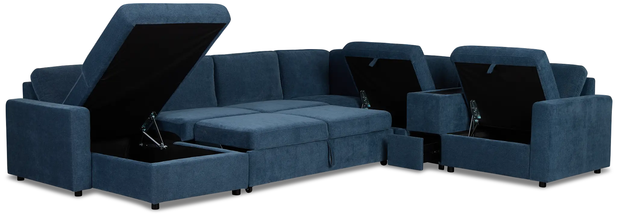 Addie Blue Fabric Medium Left Chaise Sleeper Sectional With Console Addie Blue Fabric Medium Left Chaise Sleeper Sectional With Console