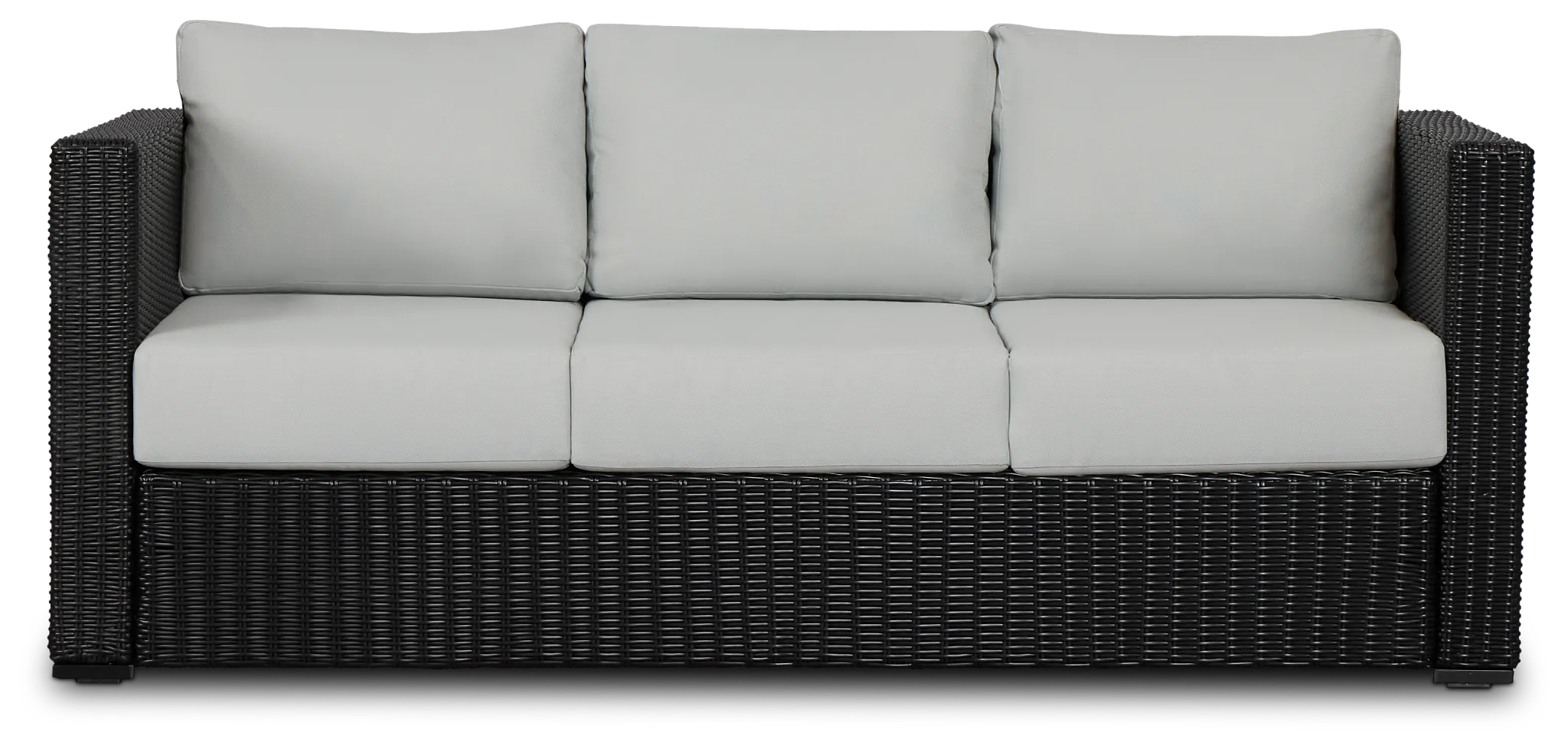 Montecito Black Sofa With Light Blue Cushions