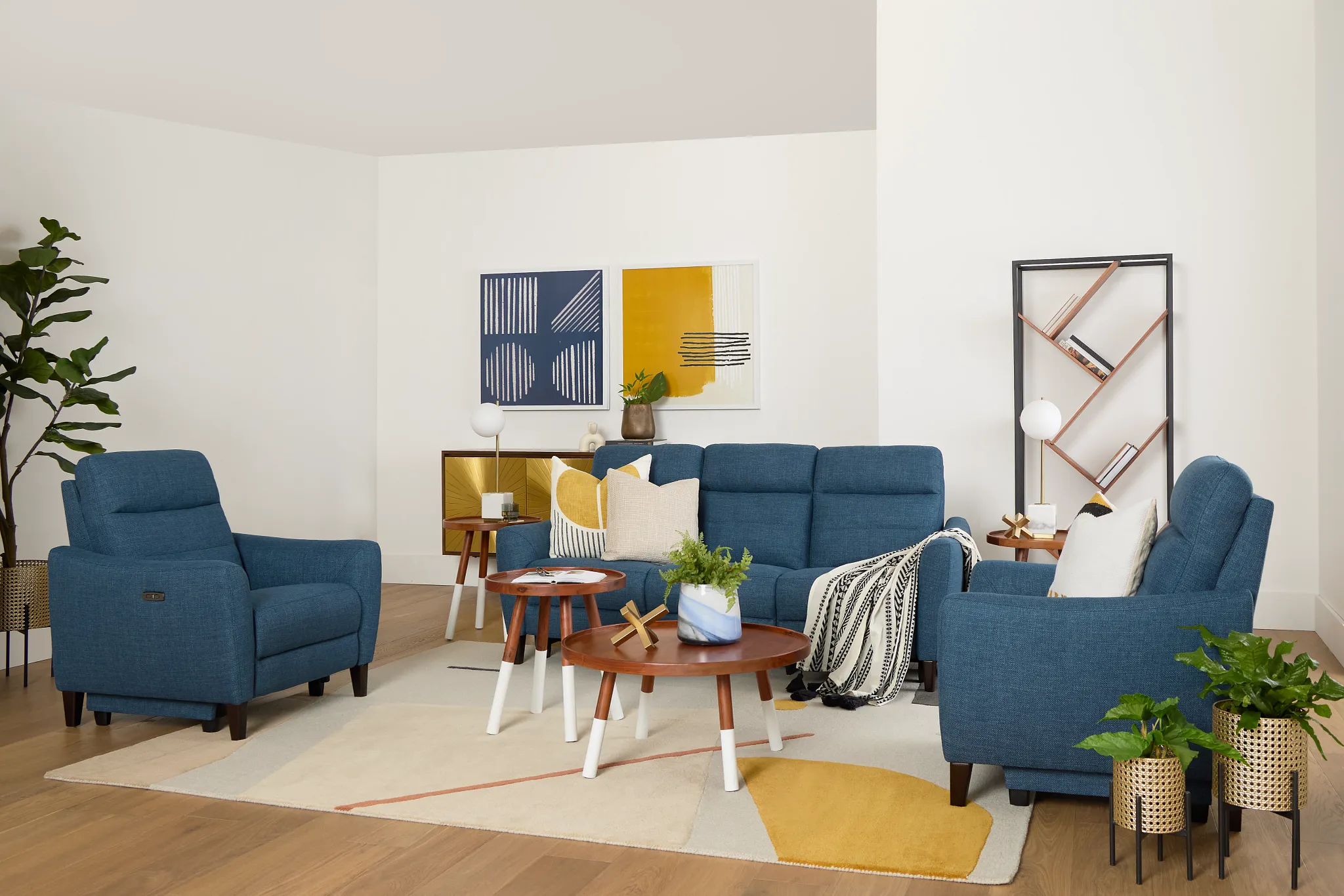 Keaton Blue Fabric Power Reclining Sofa W/ Power Headrest