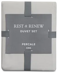 Rest & Renew Percale Cotton Gray 200 Thread Duvet Set