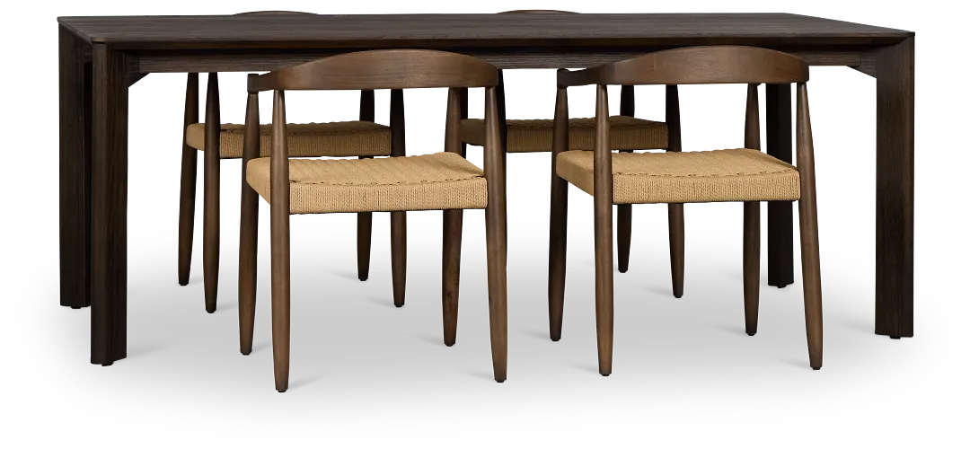Santorini Dark Tone Rect Table & 4 Curved Chairs