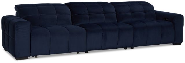 Gemma Navy Velvet Left Chaise Power Reclining Sectional