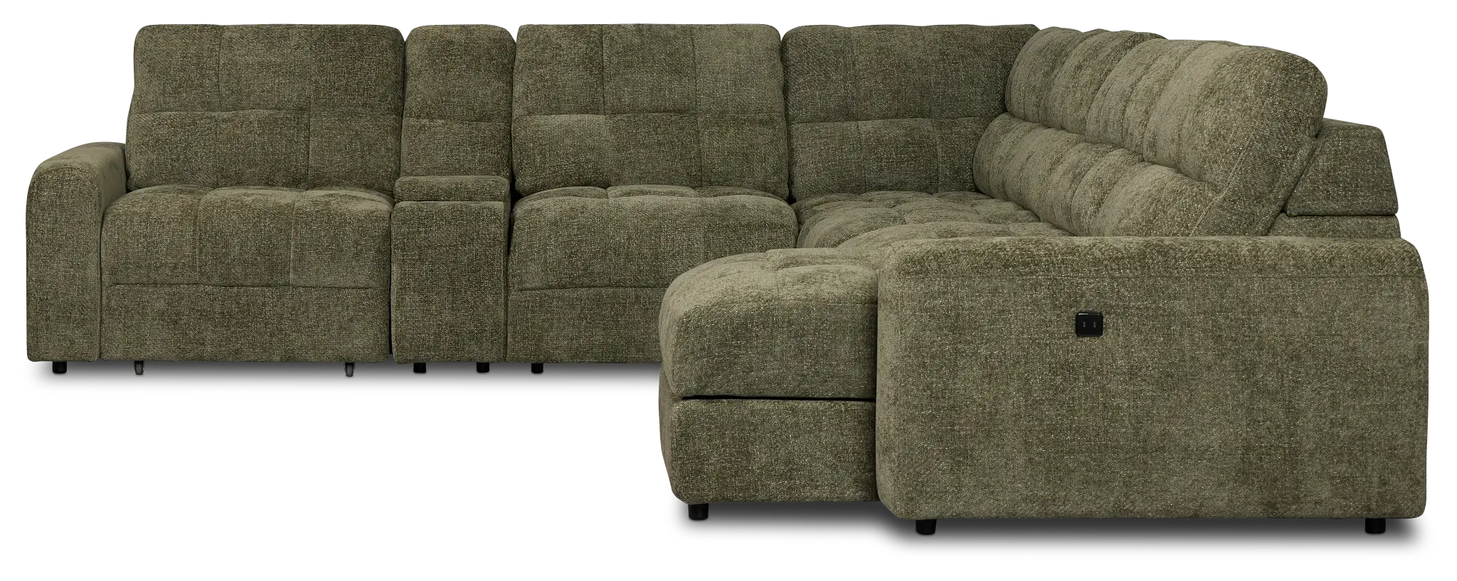 Hendrix Green Fabric Large Triple Power Right Extension Chaise Sectiona Hendrix Green Fabric Large Triple Power Right Extension Chaise Sectiona